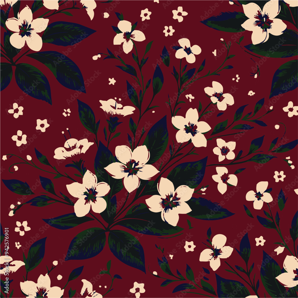 Big flowers pattern, upscale floral pattern. graphical textures floral, trendy colors pattern,Monochrome, flowers background with leaves. vector illustration Big flowers pattern, upscale floral pattern. graphical textures floral, trendy colors pattern,Monochrome, flowers background with leaves. vector illustration