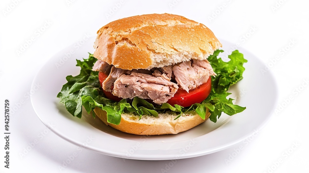 Fresh Tuna Sandwich on White Plate Isolated Against White Background Showcasing a Healthy Meal, Gourmet Snack, and Simple Culinary Delight for Quick and Nutritious Eating Fresh Tuna Sandwich on White Plate Isolated Against White Background Showcasing a Healthy Meal, Gourmet Snack, and Simple Culinary Delight for Quick and Nutritious Eating