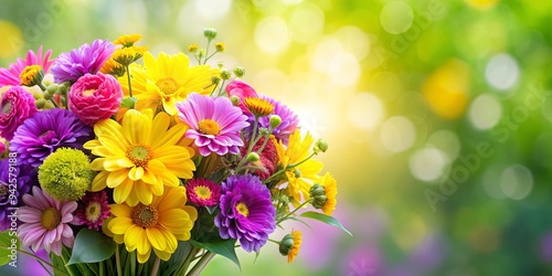 Wallpaper Mural Vibrant bouquet of yellow, purple, and pink flowers against a blurred green background perfect for spring or nature-themed designs Torontodigital.ca