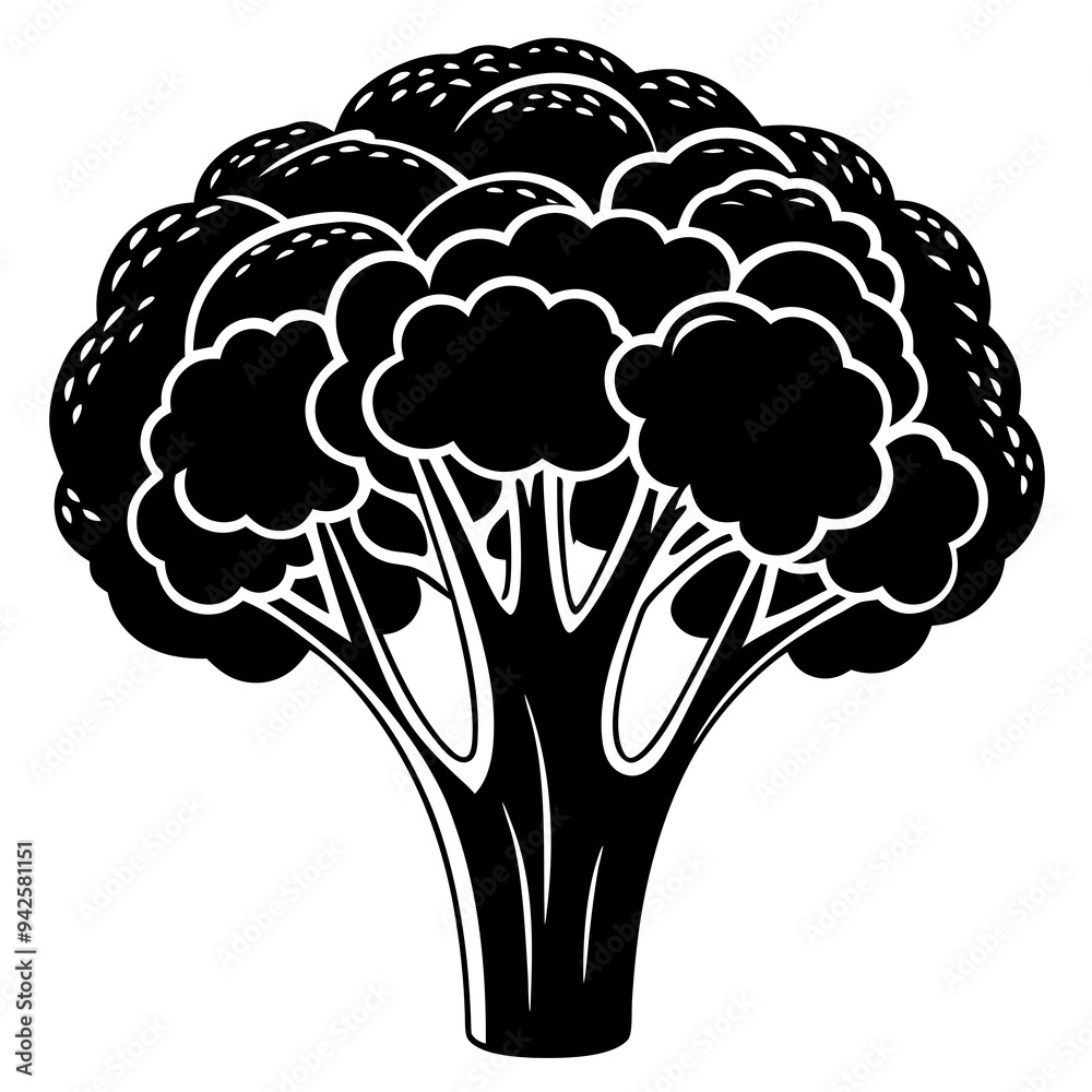 Broccoli silhouette black and white vector illustration Broccoli silhouette black and white vector illustration
