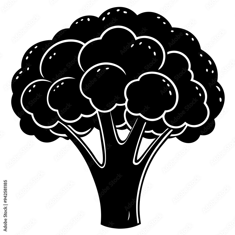 Broccoli silhouette black and white vector illustration Broccoli silhouette black and white vector illustration