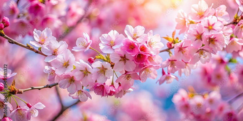 Beautiful scene of cherry blossoms in full bloom with pink petals in spring Beautiful scene of cherry blossoms in full bloom with pink petals in spring