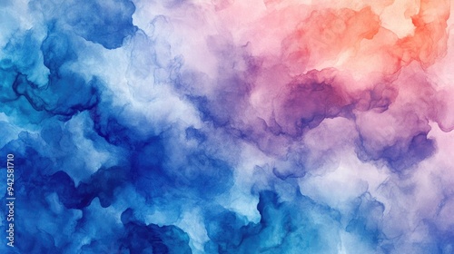 Abstract Watercolor Background with Blue, Purple, and Orange Hues