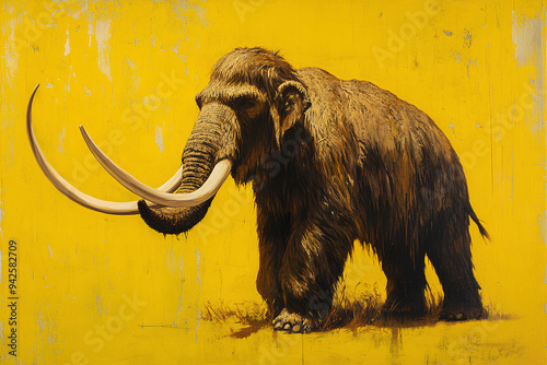 a woolly mammoth, yellow background