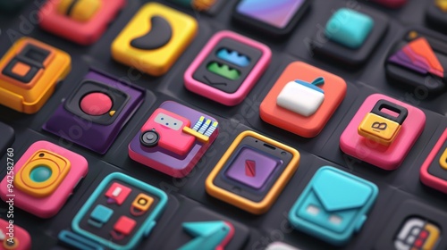 Colorful App Icons 3D Rendering.