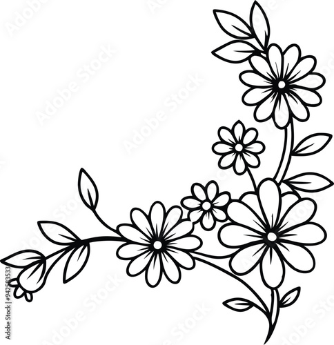 Corner decoration flowers vector design illustration black and white