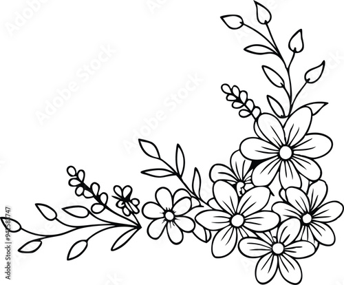 Corner decoration flowers vector design illustration black and white