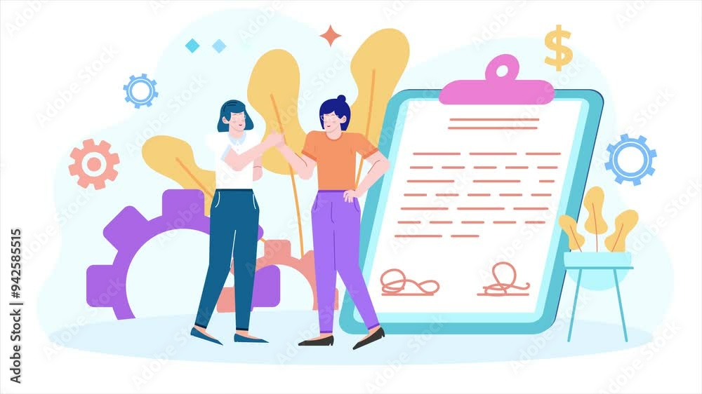 business partnership with contract document illustration animated video business partnership with contract document illustration animated video