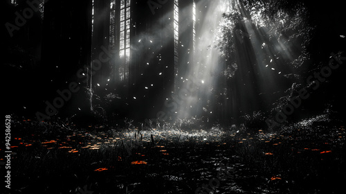 Sunlight beams through a da...