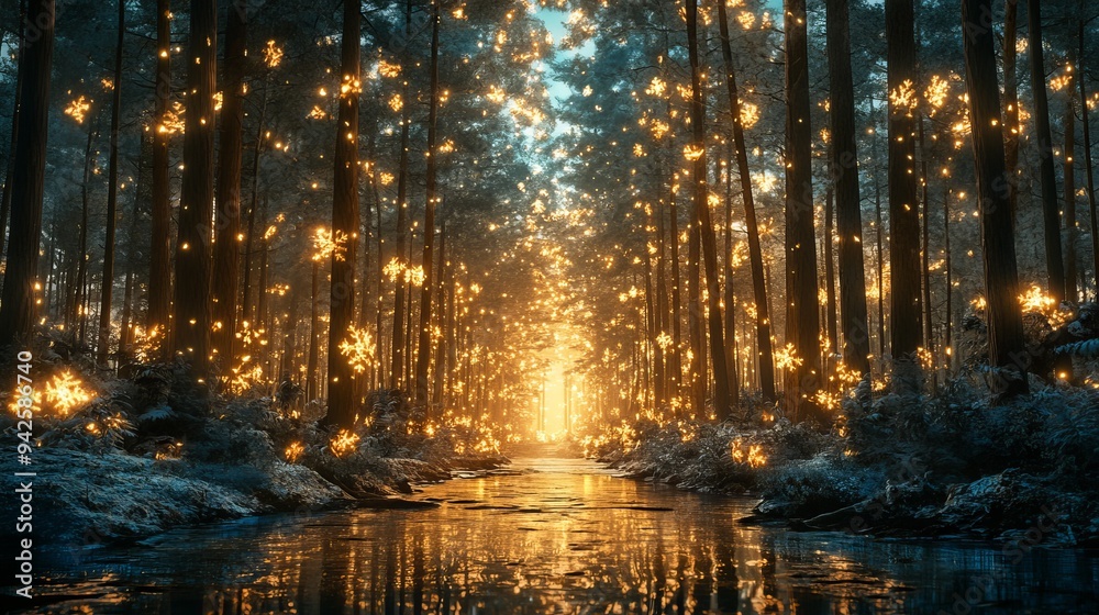 Obraz premium Experience the Magic of a Christmas Forest with Glowing Lights