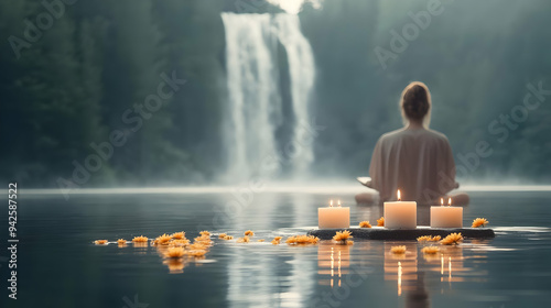 Three candles on rocks in s...
