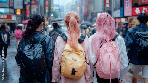 Three young women with back...