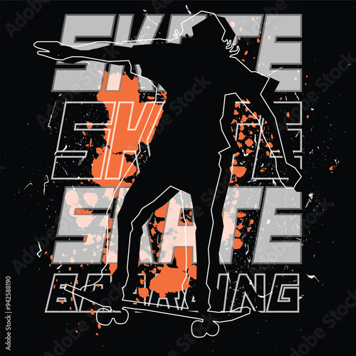 skateboard player with text and grunge and urban style