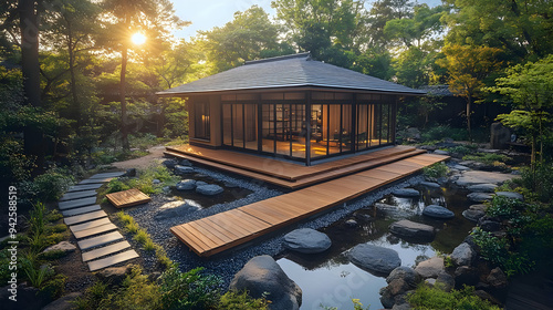 Tranquil Japanese garden wi...