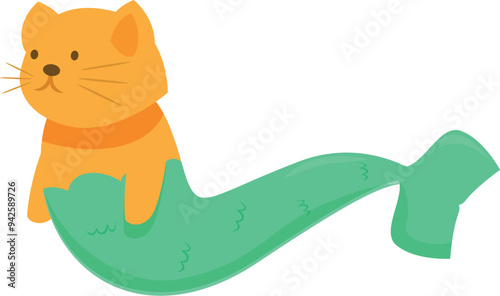 Cartoon cat mermaid character sitting on a tail with a bored expression