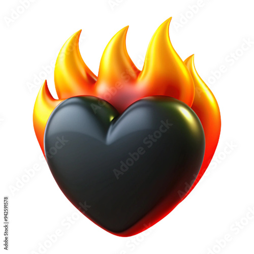 Black HeartHeart on Fire 3d cartoon style illustration photo