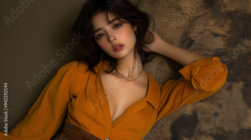 Woman in a mustard yellow t...