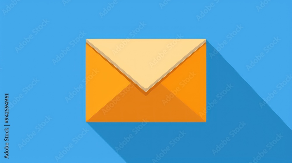 Flat Design Orange Envelope with Shadow on Blue Background. Flat Design Orange Envelope with Shadow on Blue Background.