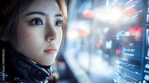Woman looking at a computer...