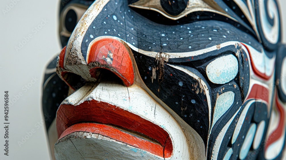 Traditional Inuit Haida Eskimo Folk Art: Stylized Face Mask in Textured Black, White, Red, and Blue ‚Äì Pacific Northwest Haida Art