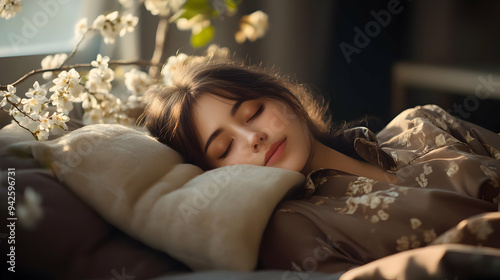 Woman sleeping on a pillow ...