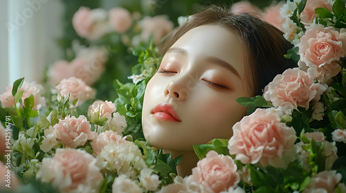 Woman sleeping surrounded b...