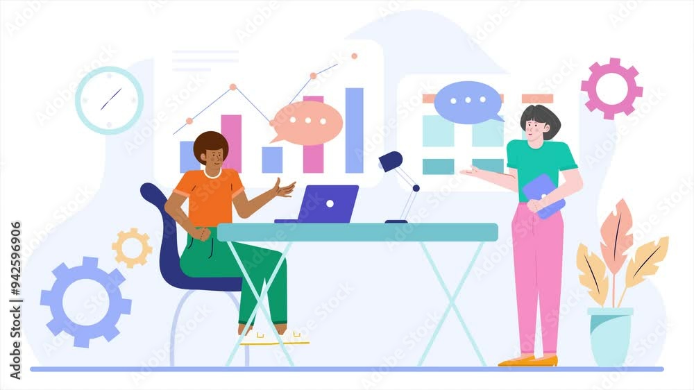 people working activity in modern office setting illustration business animated video people working activity in modern office setting illustration business animated video