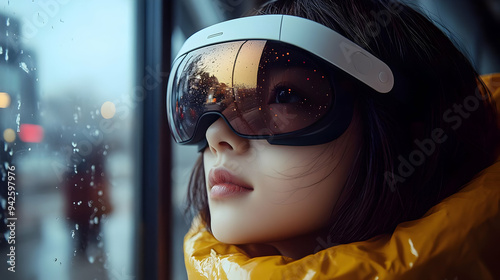 Woman wearing futuristic gl...
