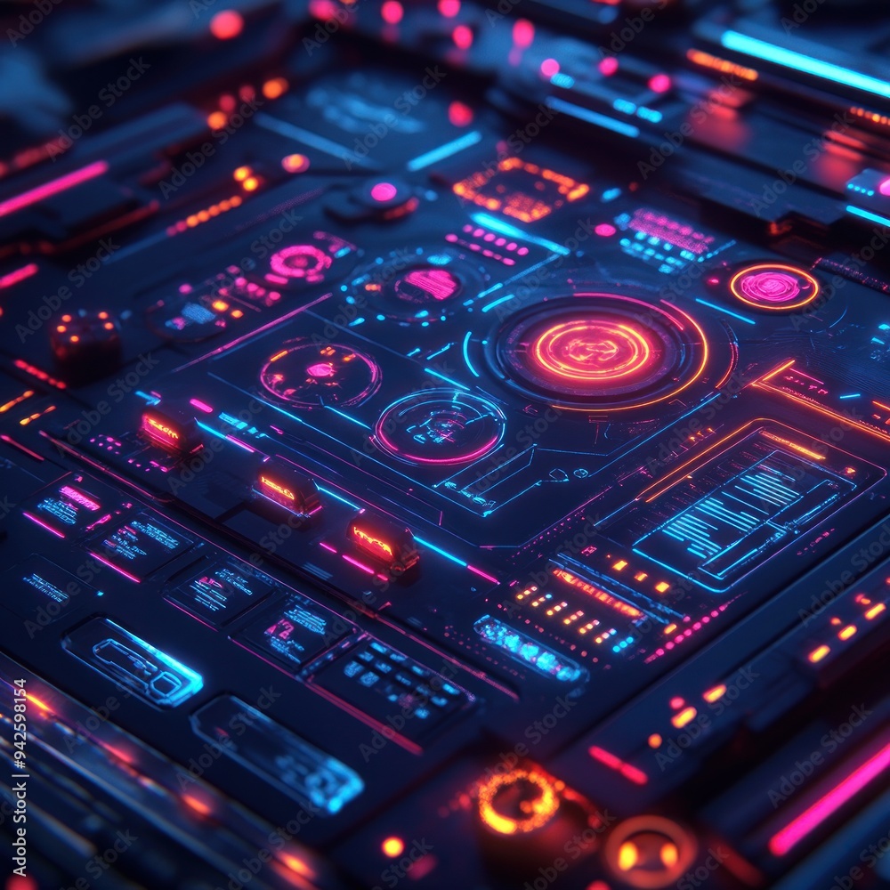Futuristic Technology Interface with Neon Lights Futuristic Technology Interface with Neon Lights
