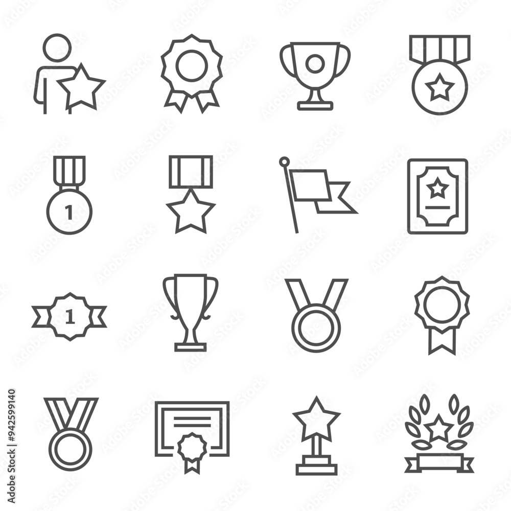 Award And Success Stock Line Icon Set Vector Award And Success Stock Line Icon Set Vector