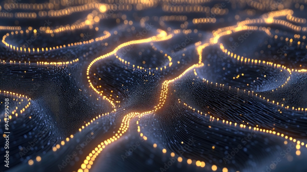 Obraz premium Abstract Wavy Surface with Glowing Lights