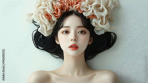 Woman with flowers in her h...