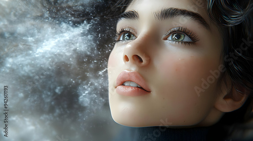 Woman with green eyes looki...