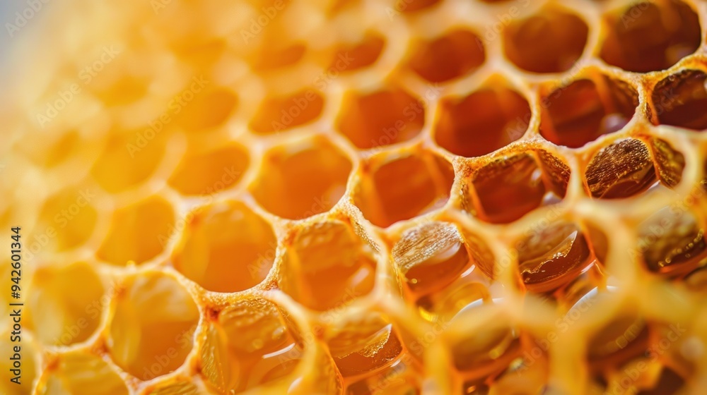 Golden Honeycomb Cells Close Up. Golden Honeycomb Cells Close Up.