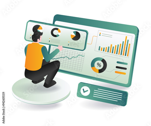A businessman analyzing a chart on a computer monitor