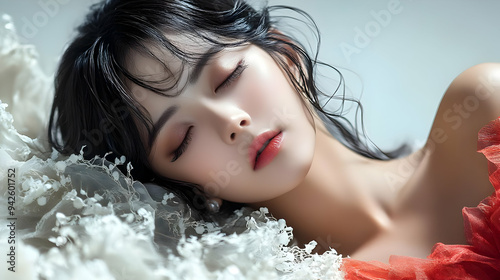 Woman with long black hair ...