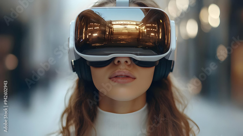 Woman with VR headset looki...