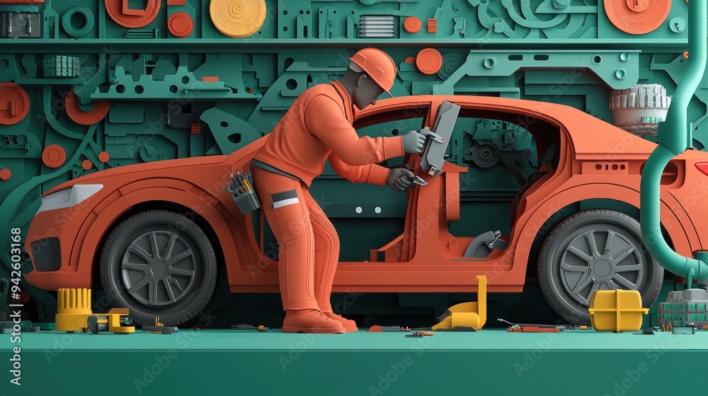 Skilled mechanic working under car in garage, using tools for vehicle repair, Generative Ai Skilled mechanic working under car in garage, using tools for vehicle repair, Generative Ai