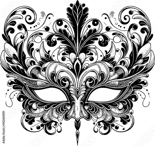 carnival mask on black, masquerade mask on black, Vector Illustration. Golden carnival mask with feathers. Beautiful concept design for greeting card, party invitation, banner or flyer.