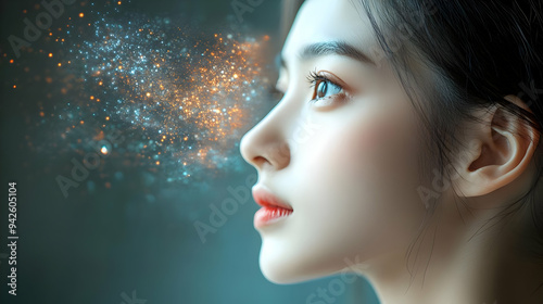 Woman's face with glowing p...