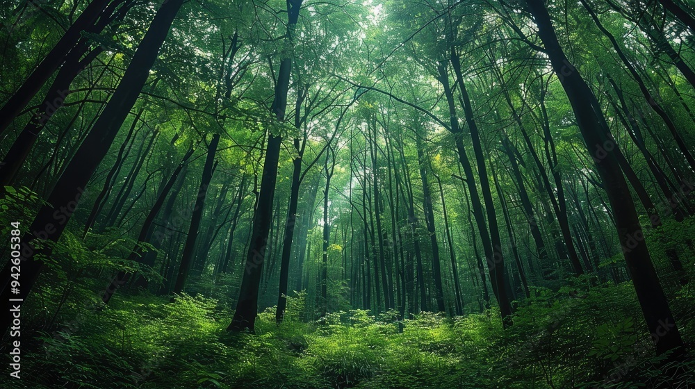 Fototapeta premium Dark woods, very dense, green. Generative AI.