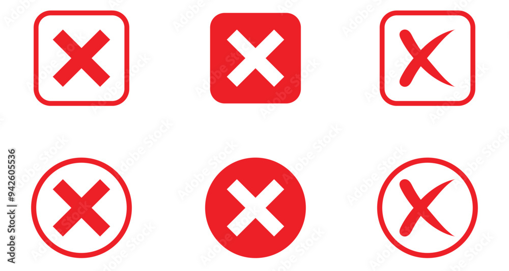 Red Cross mark sign element icons symbol set. no or rejected concept. Red Cross mark sign element icons symbol set. no or rejected concept.
