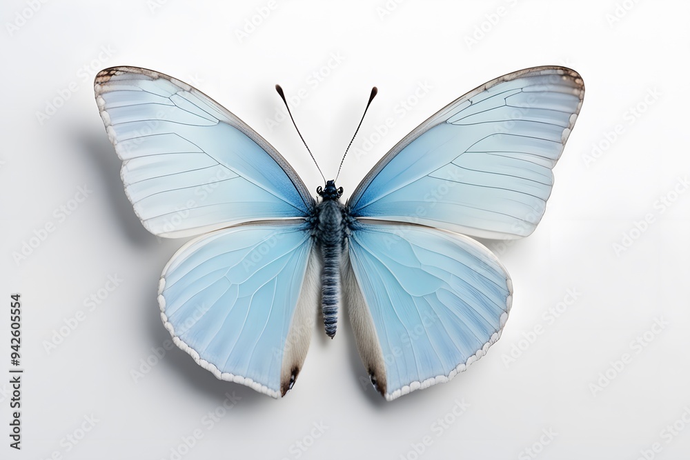 A delicate blue butterfly with pastel shades on a white background, AI Generated A delicate blue butterfly with pastel shades on a white background, AI Generated
