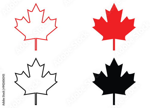 Autumnal Maple leaf icon Set Stroke and Fill. Seasonal Foliage Icon in Solid Flat Style isolated on white background