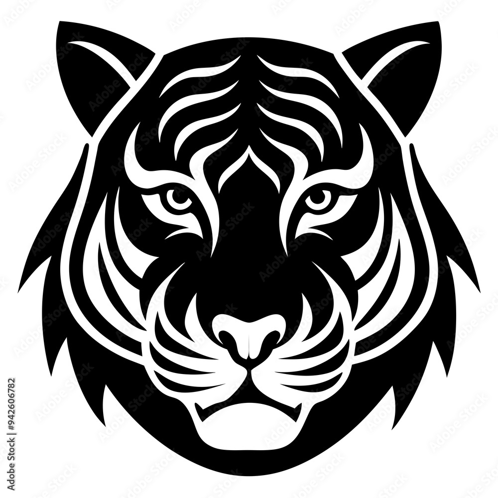 Tiger head silhouette black and white vector art illustration Tiger head silhouette black and white vector art illustration