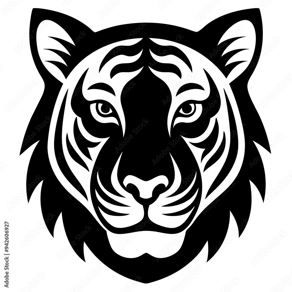 Obraz premium Tiger head silhouette black and white vector art illustration