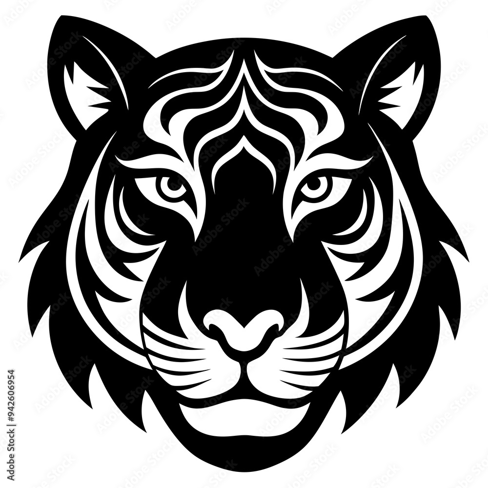 Tiger head silhouette black and white vector art illustration Tiger head silhouette black and white vector art illustration