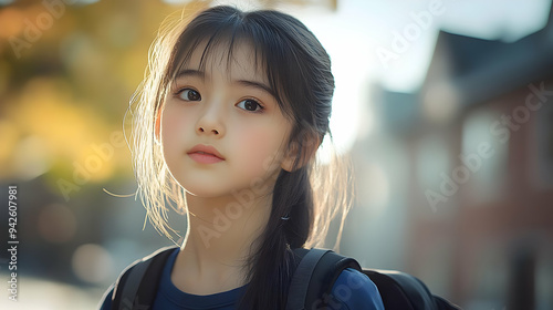 Young girl with long black ...