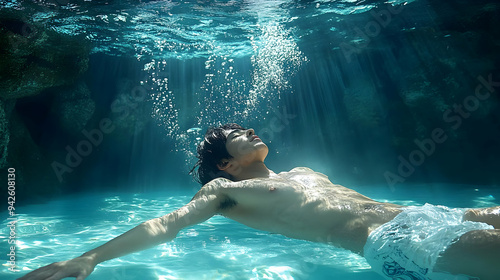 Young man floats effortless...