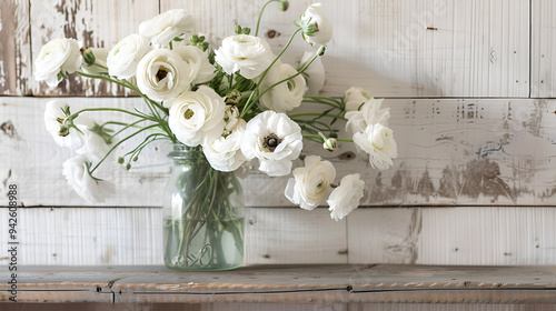 White flowers inglass vase on a shelf background ai generative photo